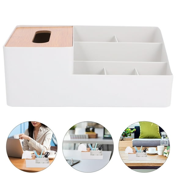 Tissue Box Holder and Tablet Stand Organizer with Storage Compartment for Bedroom and Desktop Use