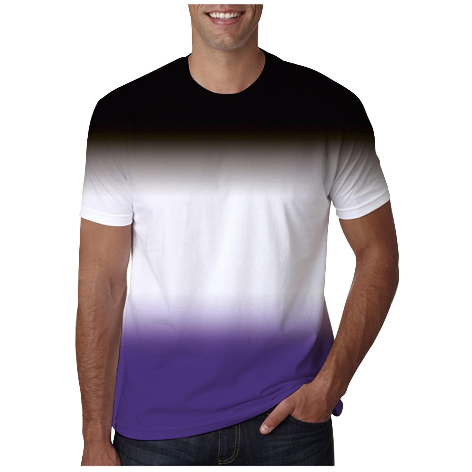 Mens Plus Size Shirts Men Casual Round Neck Popular Gradient