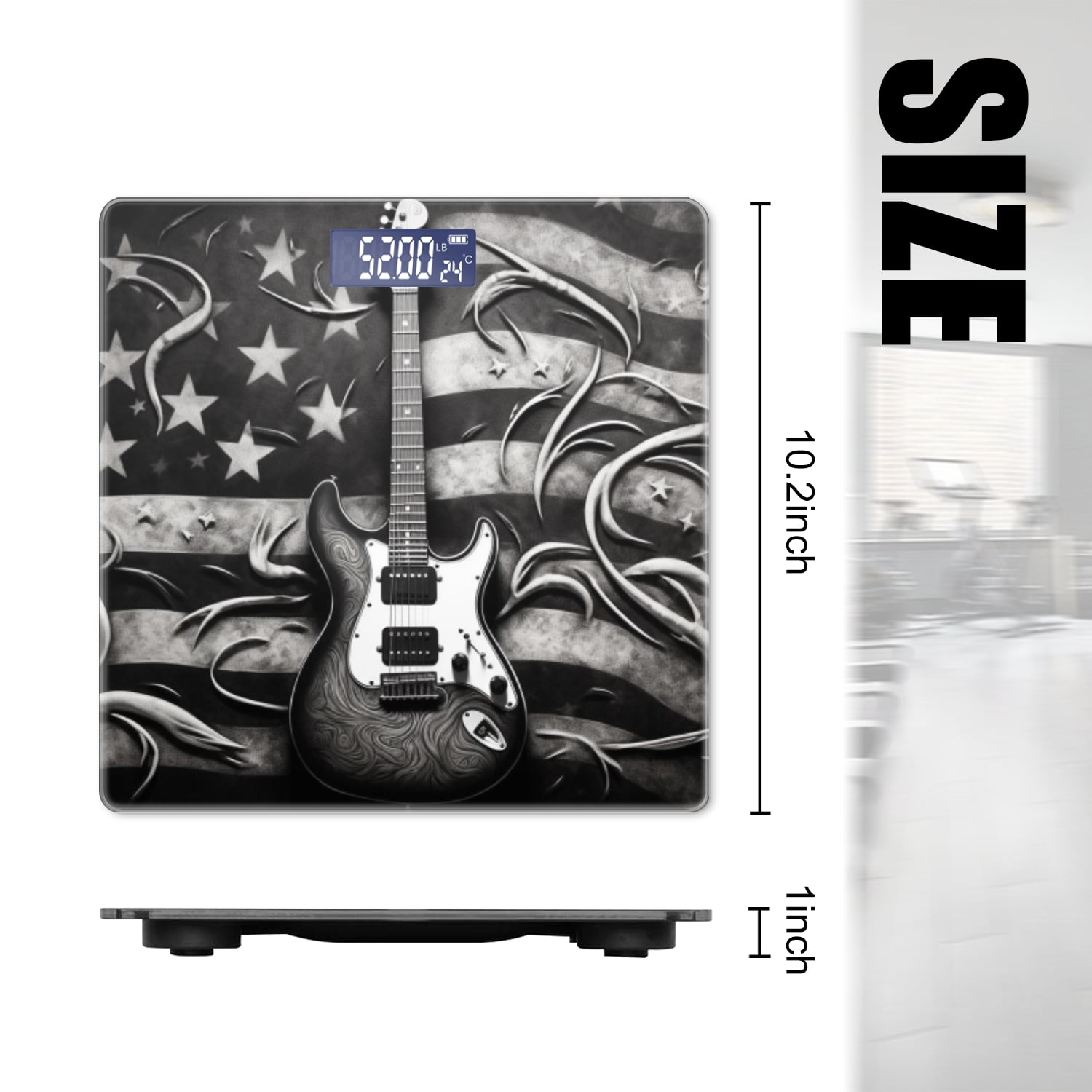 High Precision Body Weight Scale Smart Bathroom Scales with Large LCD Display(400lbs),Decorative for Bedroom-Electric Guitar On The American Flag