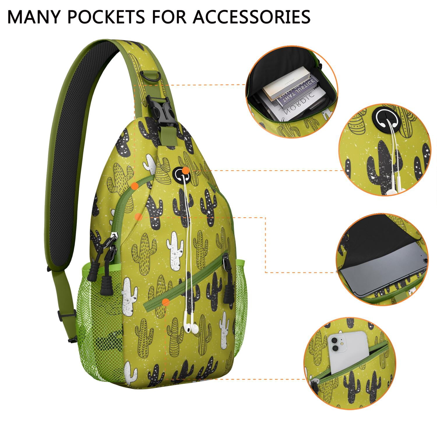 Boho Cactus Sling Bag for Women & Men - Spacious Anti-Theft Crossbody Bag with Desert Cactus Art - Durable Travel Backpack for Hiking, Biking, Commuting