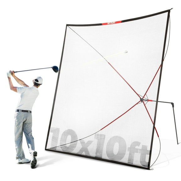 Golf Practice Net Hitting Net 10ft - Home Driving Range, Swing Training Aids, Big Size Auto Ball Return, Portable, Black