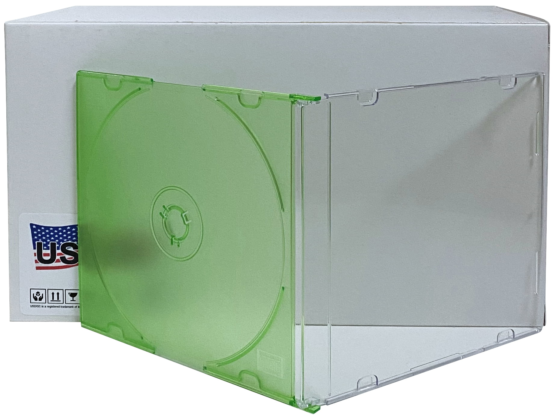 USDISC CD Jewel Cases Slimline 5.2mm, Single 1 Disc, Multicolor, Pack Of 25
