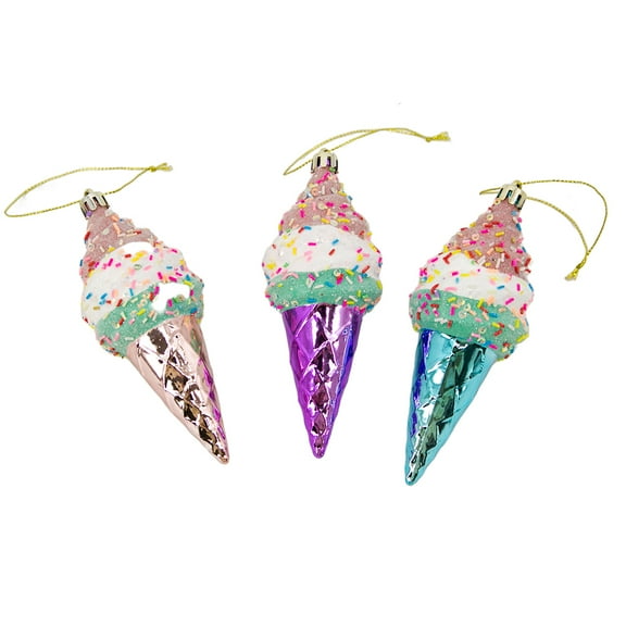 Miluhome 3pcs Ice Cream Christmas Ornament Set Shatterproof Xmas Tree Hanging Party Holiday Gift Decoration 5.12''