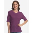 thumbnail image 3 of Women's Short Sleeve V Neck Casual Basic Solid Color Pullover Lightweight Soft Knit T-Shirt Tops, 3 of 5