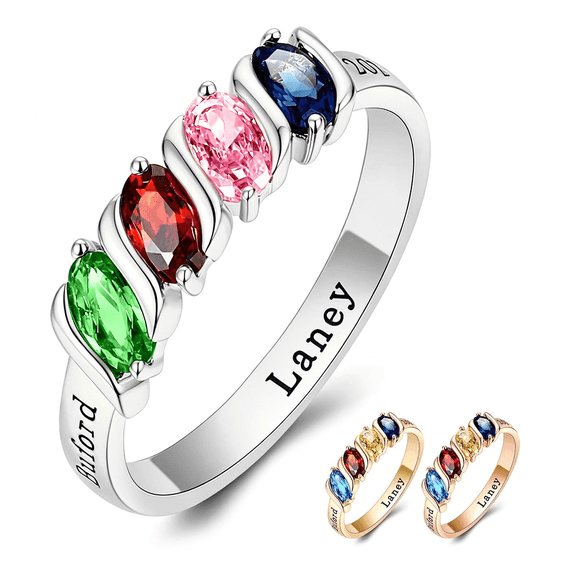 Personalized 4 Birthstone Mothers Ring - Custom Promise Rings for Her Birthstone Jewelry, Customized Personalized Ring for Mom Wedding/Valentine's Day/Mother's Day Jewelry Gift