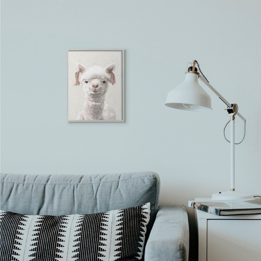 Stupell Industries Llama Portrait White Animal Painting Framed Wall Art by Ziwei Li