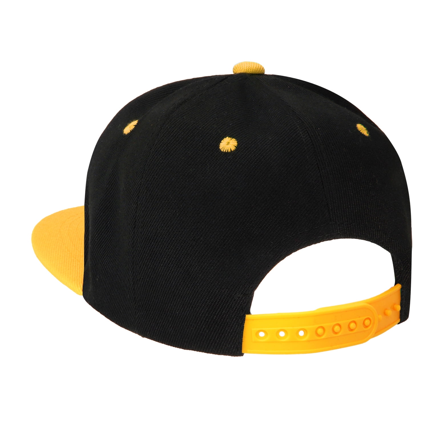 Falari Wholesale 12 Pack Snapback Hat Cap Hip Hop Style Flat Bill Blank Solid Color Adjustable Size Black/Gold