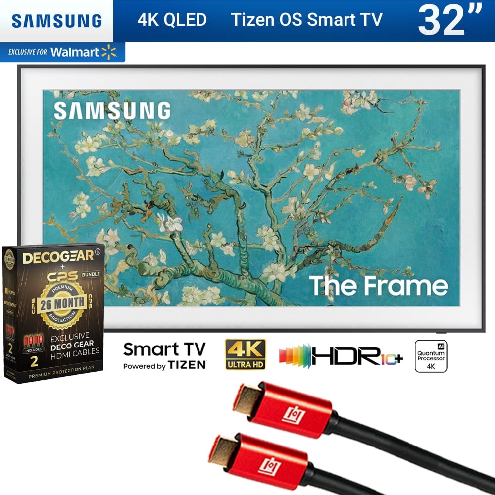 Samsung QN32LS03CB 32 inch The Frame QLED HDR 4K Smart TV Bundle with Deco Gear 4K HDMI 2.0 Cable x2 & Deco Gear CPS Exclusive 26 Month Protection Pack
