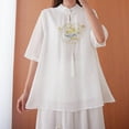 thumbnail image 2 of Women's Chinese Floral Embroidery Cotton Linen Blouse Half Sleeve Frog Fastener Boho Chic Retro Mesh Button-Down Top for Spring Summer, 2 of 5