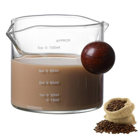 

BESTHUA Espresso Shot Glass Double Spout 75/150ml Espresso Shot Glass Double Spouts Ball Handle & High-Temperature Resistant Wooden Ball Handle Espresso Measuring Cup Glass Espresso Pouring wonderful
