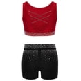 thumbnail image 2 of TSSOE Kids Girls 2Pcs Rhinestone Gymnastics Dance Outfits Strappy Back Crop Tops with Booty Shorts Set Burgundy+Black 14, 2 of 4