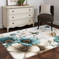thumbnail image 3 of 2.7'x5' Area Rugs, Teal Tulip Butterfly Indoor Outdoor Area Rug for Living Room Bedroom, Beige Turquoise Floral Grey Wooden Washable Bathroom Rugs Kitchen Floor Carpet Mats Home Decor Aesthetic, 3 of 8