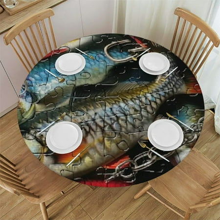 

Autua Fish Chain Table Top Round Table Cover Stain Resistant Washable Indoor Outdoor Tablecloth Kitchen Dining Wedding Parties Waterproof 100% Polyester Fiber 42 -46
