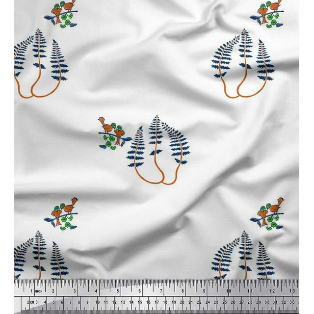 Soimoi Tissu en Rayonne Feuilles, Oiseaux & Floral Imprimé au Mètre 56 Pouces de Large