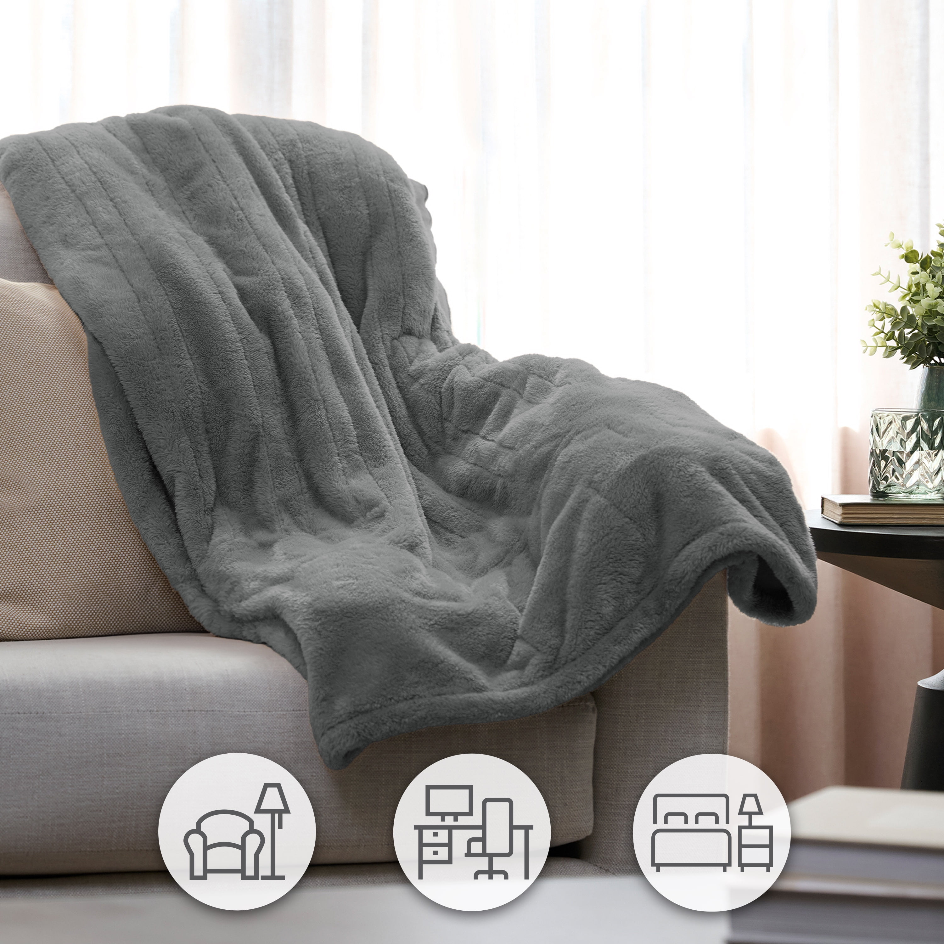 Sunbeam Electric Heated Throw Blanket Arctic Plush Eco 4 Heat Settings Auto Shut-Off 50" x 60"