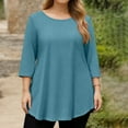 thumbnail image 4 of Tunic Tops for Women Plus Size 3/4 Sleeve Crew Neck Swing Flare Loose T-Shirt Blouses to Wear with Leggings Light Blue L, 4 of 6