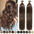 thumbnail image 3 of Benehair 100% Real Remy Human Hair Extensions Pre Bonded I Tip Hair Stict Tip Keratin 200s Micro Ring Brown Full Head, 3 of 11