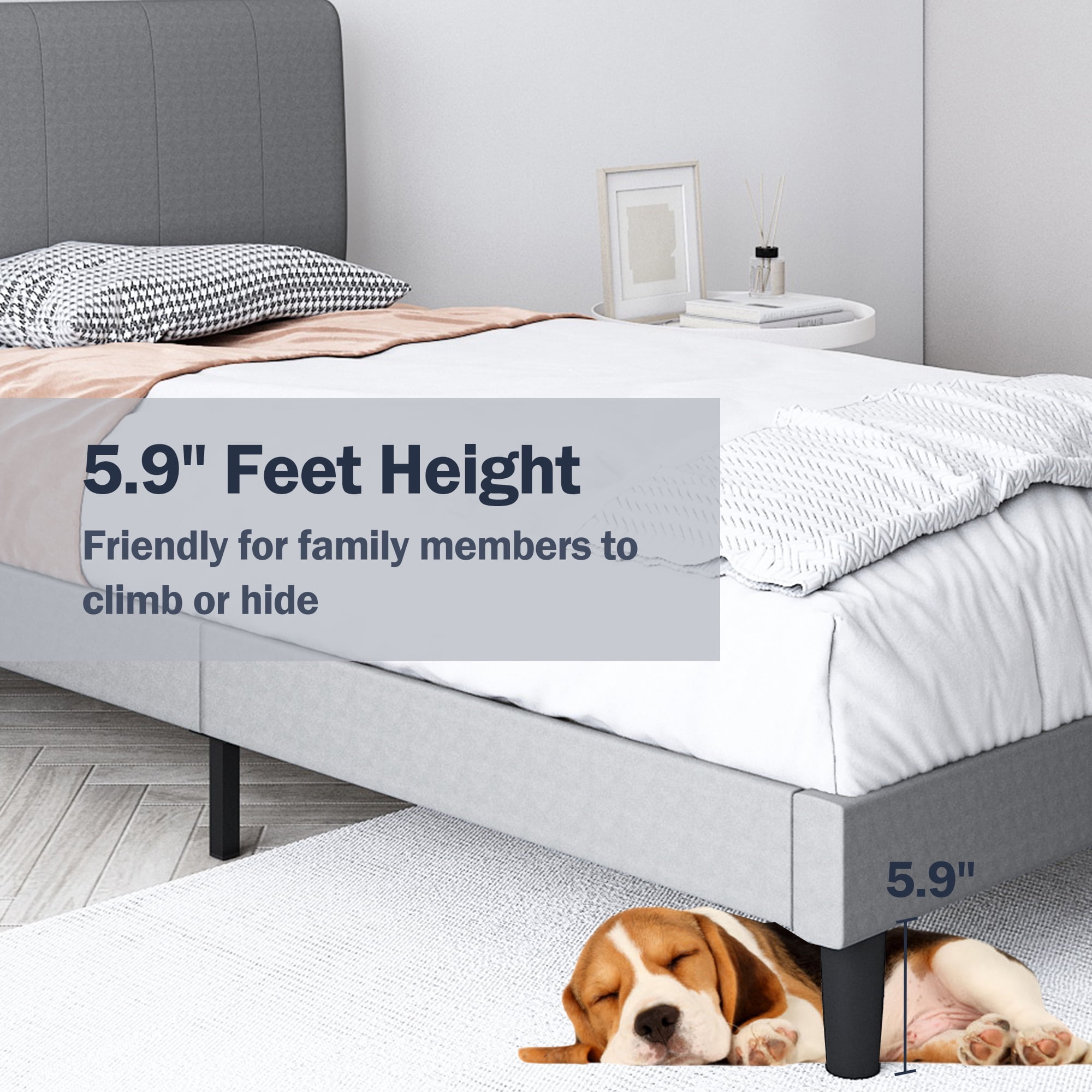 SLATTUM Upholstered bed frame, Knisa light gray, Queen - IKEA