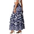 thumbnail image 4 of LWavelet Women Peony Print Tiered Maxi Skirt Elastic Waist With Pockets Boho Summer Long Skirt Navy XL, 4 of 6