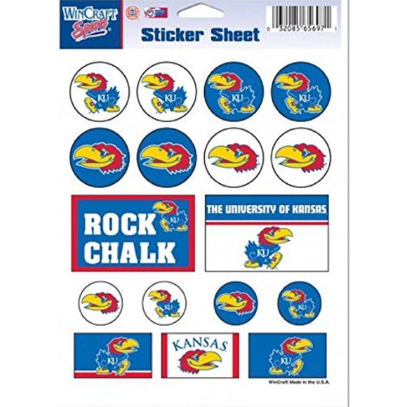 Wincraft NCAA Universidad de Kansas Hoja de pegatinas de vinilo de 5.0 x 7.0 in
