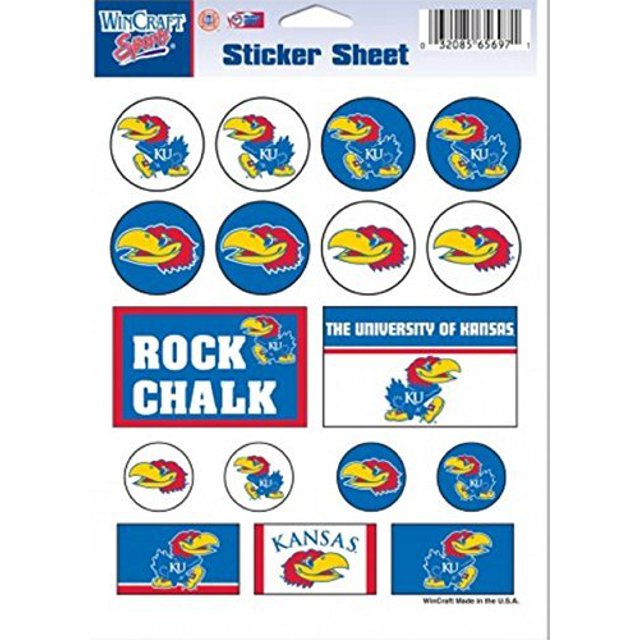 Wincraft NCAA Universidad de Kansas Hoja de pegatinas de vinilo de 5.0 x 7.0 in