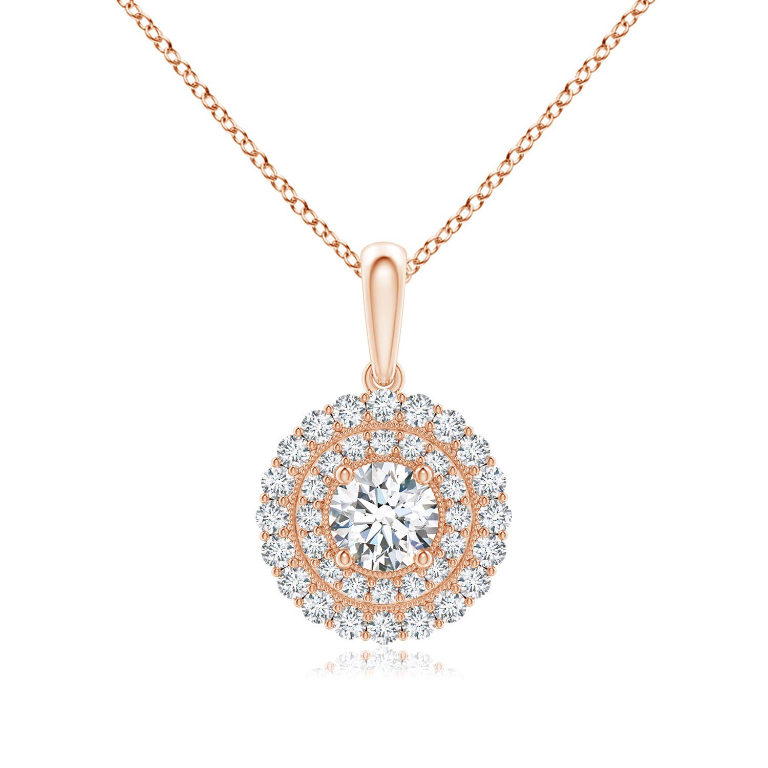 ANGARA Lab Grown Diamond Double Halo Pendant for Women in 14K Rose Gold (Size-5mm| Color-F-G| Clarity-VS) | April Birthstone, Anniversary, Jewelry Gift for Women | Lab-Grown Diamond Necklace