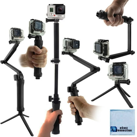 3-in-1 for ALL GoPro HERO Cameras: Grip, Monopod Arm, Tabletop Tripod + eCost Microfiber (Best Gopro Hero 3 Accessories)