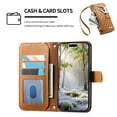 thumbnail image 6 of Allytechgroup for iPhone 16 Plus Flip Wallet Case with Card Slots,  Built-in Wrist Strap Anti-Fingerprint Non-Slip Dust Proof Shockproof Protective Bumper for iPhone 16 Plus, Brown, 6 of 10
