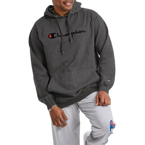 Champion Men's Big & Tall Script Hood Pullover Fleece, Heather Grey, Size 2X