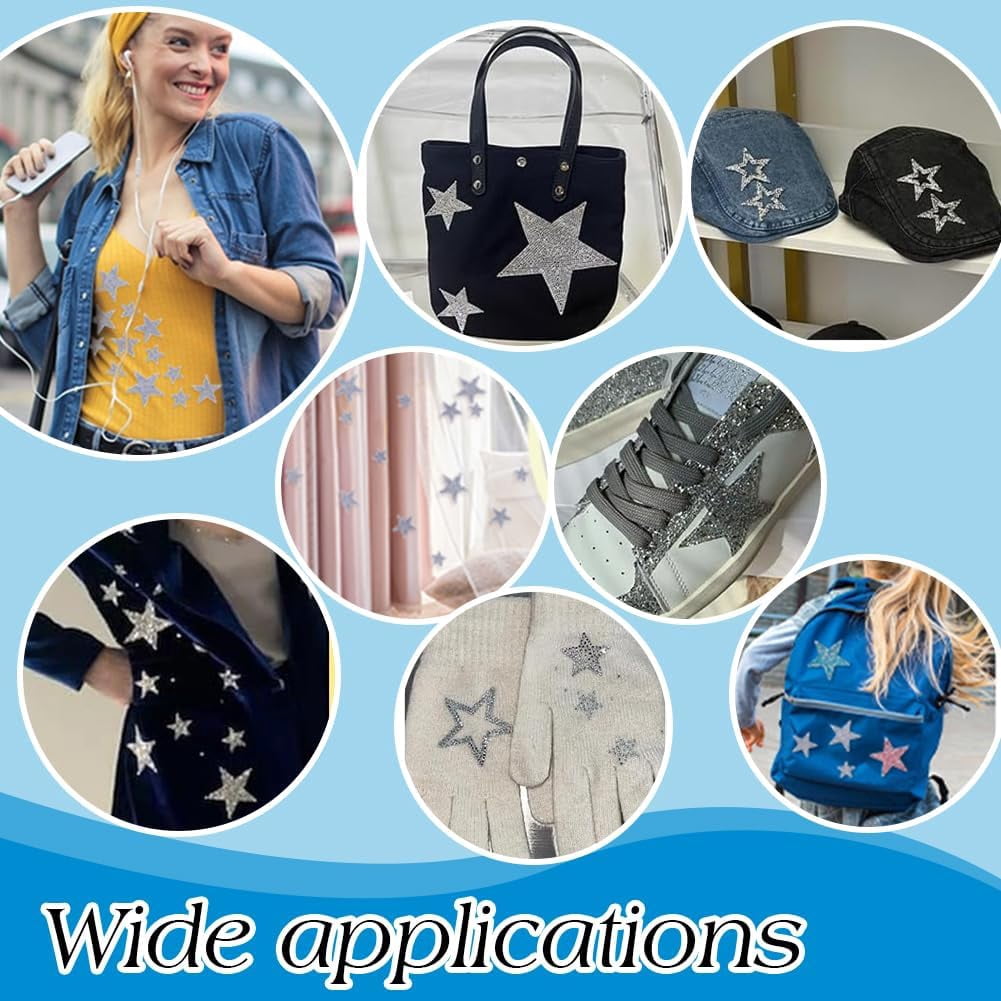 PH 66pcs 4 Sizes 3 Colors Star Patches Iron on Patches Star Hat Patches Bling Star Patches Adhesive Appliques Repair Rhinestone Applique for Dress Clothes Jeans Home Decoration Colorful DIY