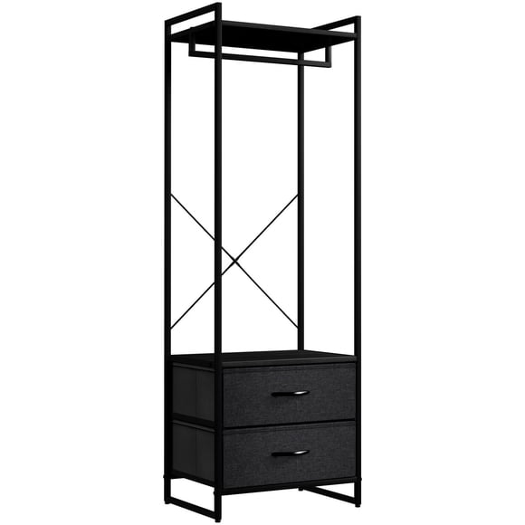 Sorbus Clothing Rack with Drawers – Tall Garment Rack with Wood Top, Steel Frame & Fabric Drawers – Stand Alone Closet Organizer, Black
