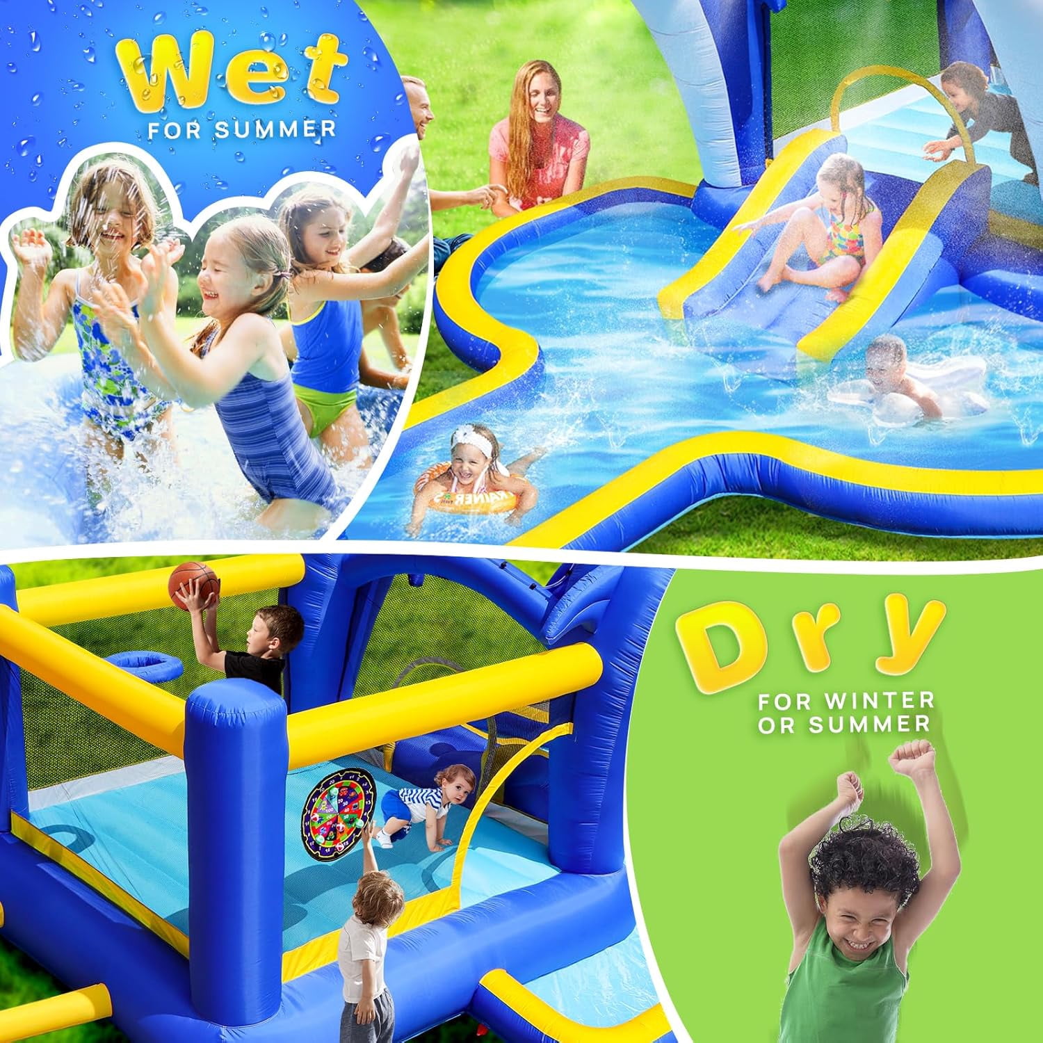 Inflatable Bounce House Water Park and Slide for Kids Ages 8-12,Blow Up Water Slides for Backyard,Outdoor Bounce House with Dual Slides,Air Blower Included,Deep Pool,227 * 162 * 82