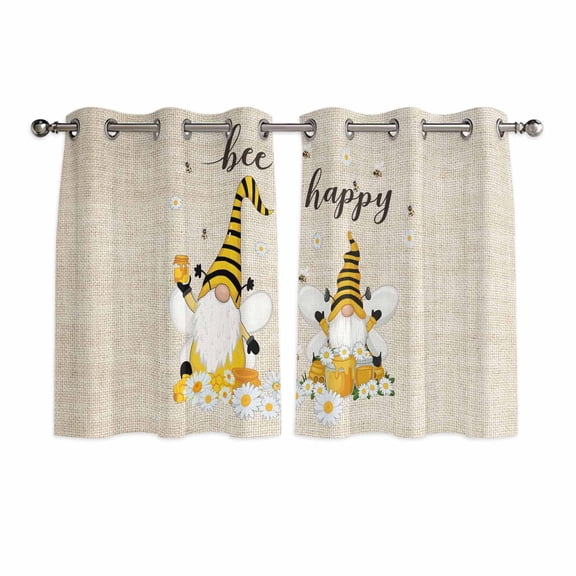 Bee Gnomes Kitchen Curtains Window Panels, Farmhouse Spring Daisy Honey Flowers Insulated Window Treatment Curtain, Grommet Curtains for Bedroom/Living Room/Bathroom, 2 Piece 42"Wx45"L