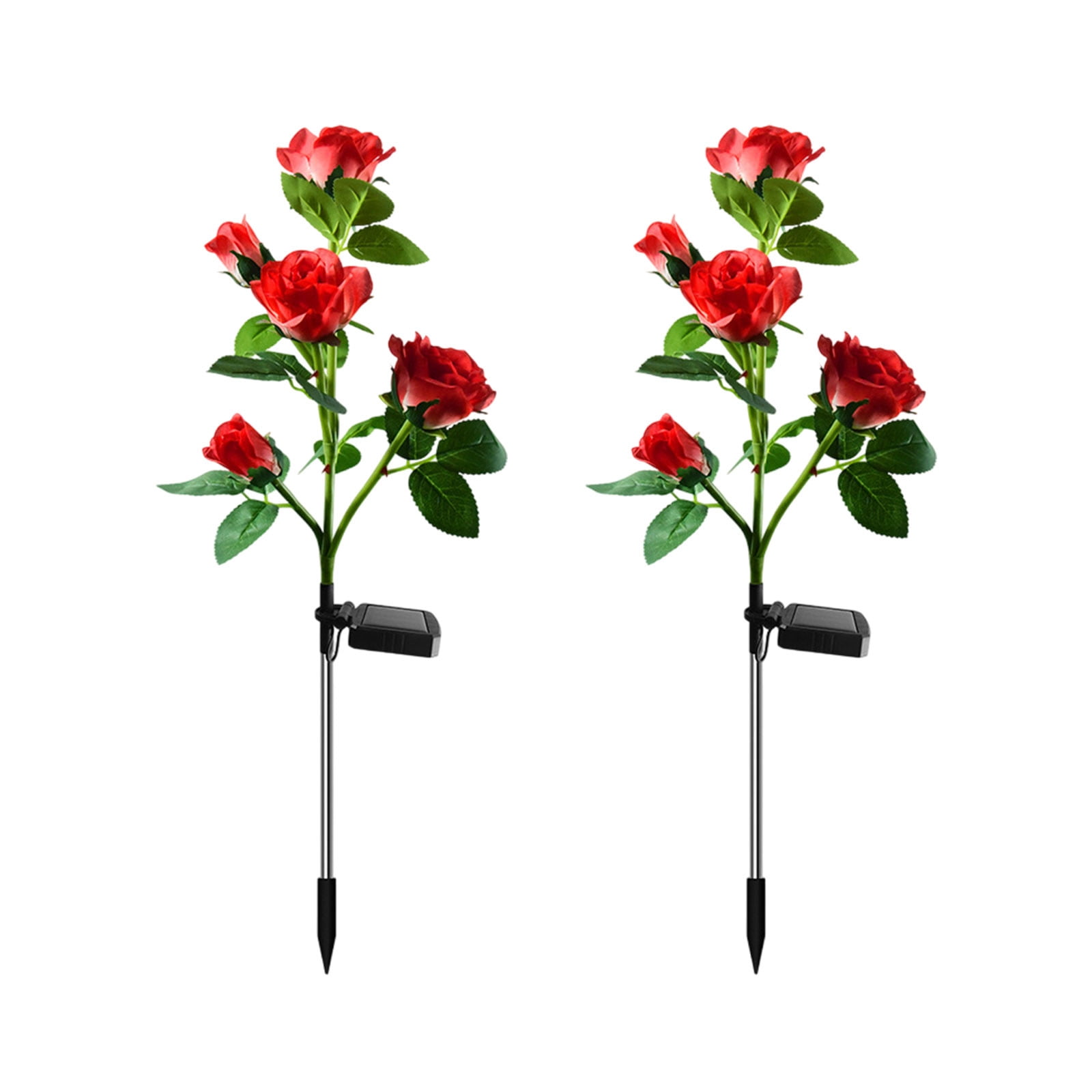 Uiz Merueh Solar Garden Lights, Solar Outdoor Lights with More Realistic 10 Rose Waterproof Solar Powered Flowers for Outside Patio Yard Pathway Decorations, 2 Pack