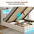 thumbnail image 4 of edx Upholstered Lift Up Storage Bed with LED Lights & USB Charging Station, Queen Size Platform Bed Frame with Underbed Storage, No Box Spring Needed, Wood Slat Support, Beige, 4 of 6