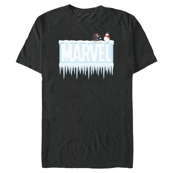 Marvel Holiday Snow Logo with Rocket Raccoon and Snowman - Short Sleeve Blended T-Shirt for Adults - Customized-Dark Heather