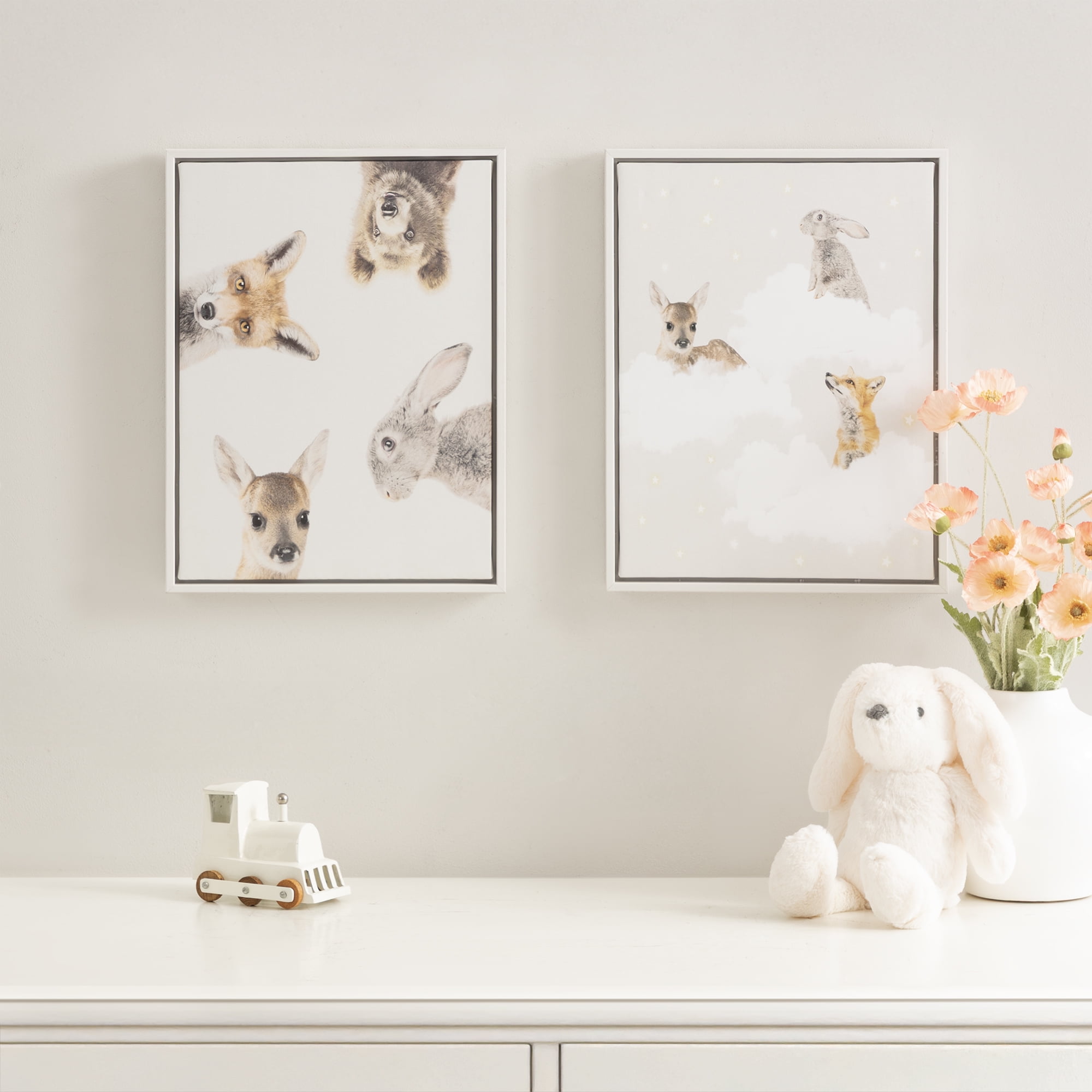 DesignOvation Peekaboo and Clouds 2 Pack 12"x16"Framed Canvas Art Print by July Art Prints, 16in H x 12in W x 1.38in D