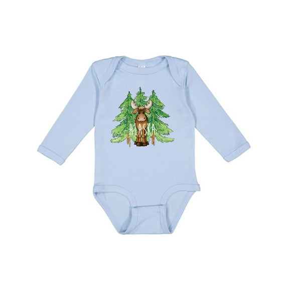 Inktastic Alaska Moose and Trees Boys or Girls Long Sleeve Baby Bodysuit