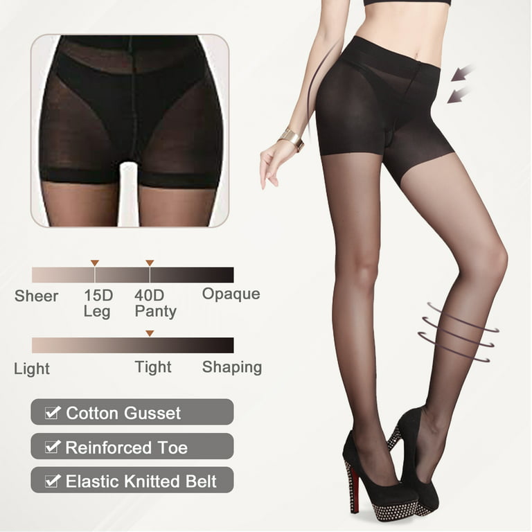 OPAQUE SHEER TO WAIST PANTYHOSE WITH COTTON CROTCH.