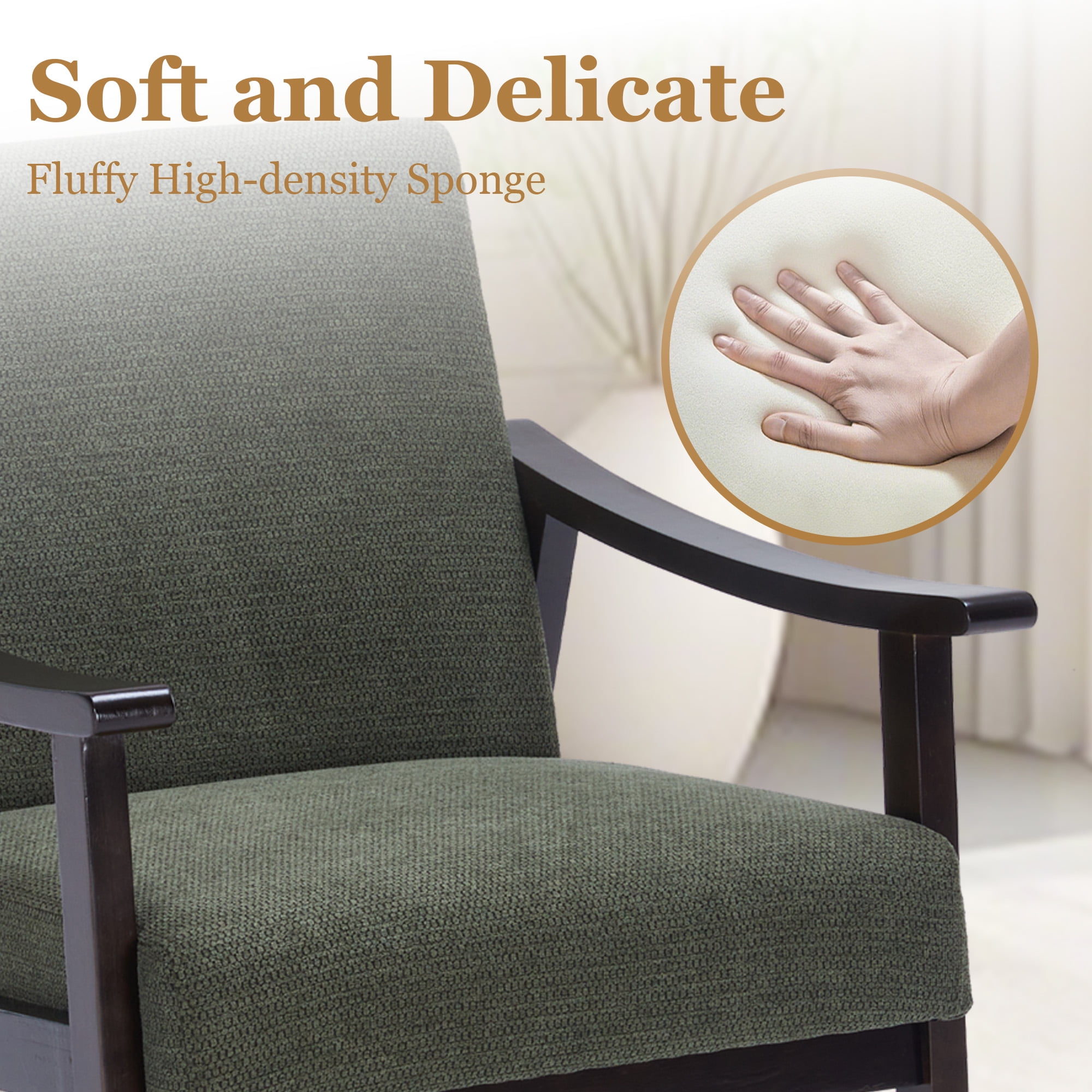 MOONMISS Accent Chair, Upholstered Comfy Single Sofa with Wood Feet, Mid Century Armchair for Bedroom, Living Room, Modern Comfy Reading Chair,Green
