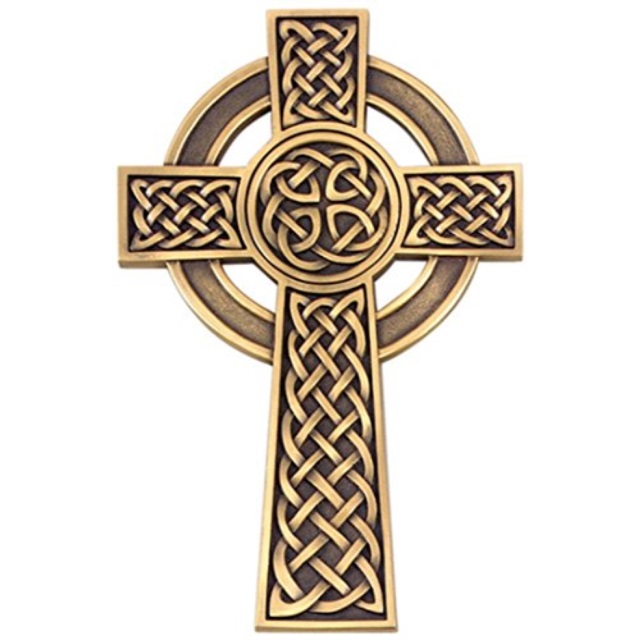 pewter knotted celtic wall cross with antique gold tone finish, 8 inch