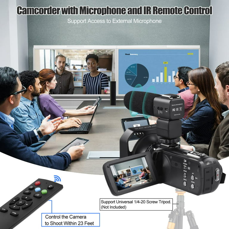 4k Video Camera Camcorder with 18X Digital Zoom,48MP Vlogging Camera for  ,3.0-inch IPS 270° Rotating Touchscreen,Microphone,Remote Control,IR