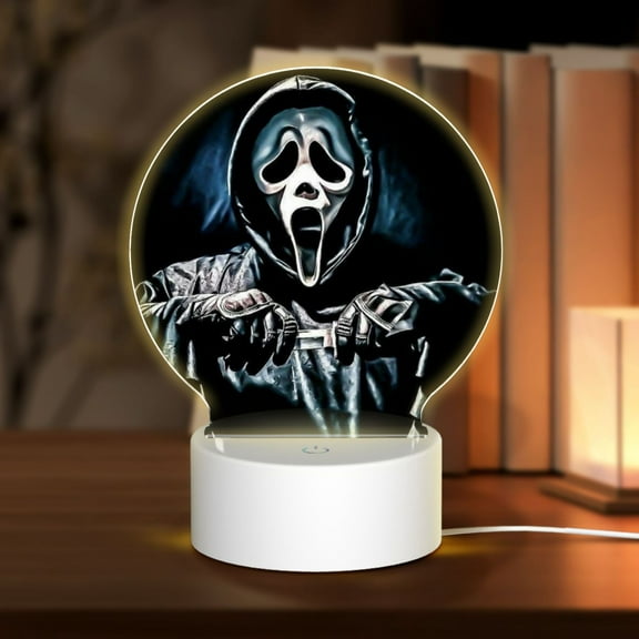 Scream Ghostface Round Acrylic Night Light 3-Color Touch Control Sleep Light Table Lamp For Bedroom, Desk