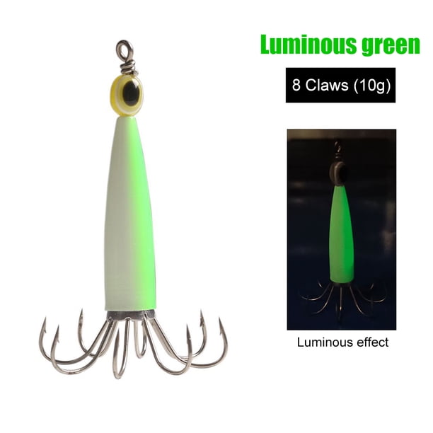 Calamar Jig Pesca Señuelo Gancho Pulpo Cebo Duro Artificial (Verde Luminoso 8 Garra)