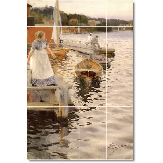 Ceramic Tile Mural-Anders Zorn Waterfront Painting 80. 24" w x 36" h using (24) 6 x 6 ceramic tiles