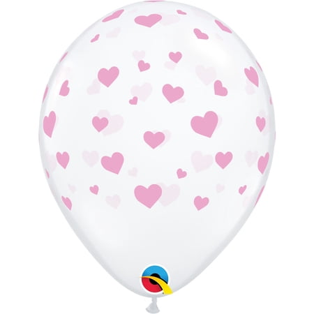 11 inch Qualatex Random Hearts-A-Round Pink Latex Balloons (50 Pack) - Party Supplies Decorations