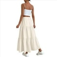 thumbnail image 2 of Falda de Holgada de Cintura Alta para Mujer, Estilo Casual, Plisada, Larga, de Playa, con Lazo, Color Albaricoque, Talla S, 2 of 7