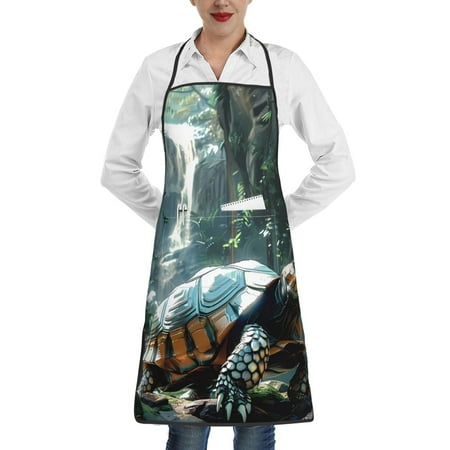 

Rocae Turtle In Jungle Waterfall for Kitchen Aprons for Women Adjustable Cooking Kitchen Chef Apron for Men with Pockets