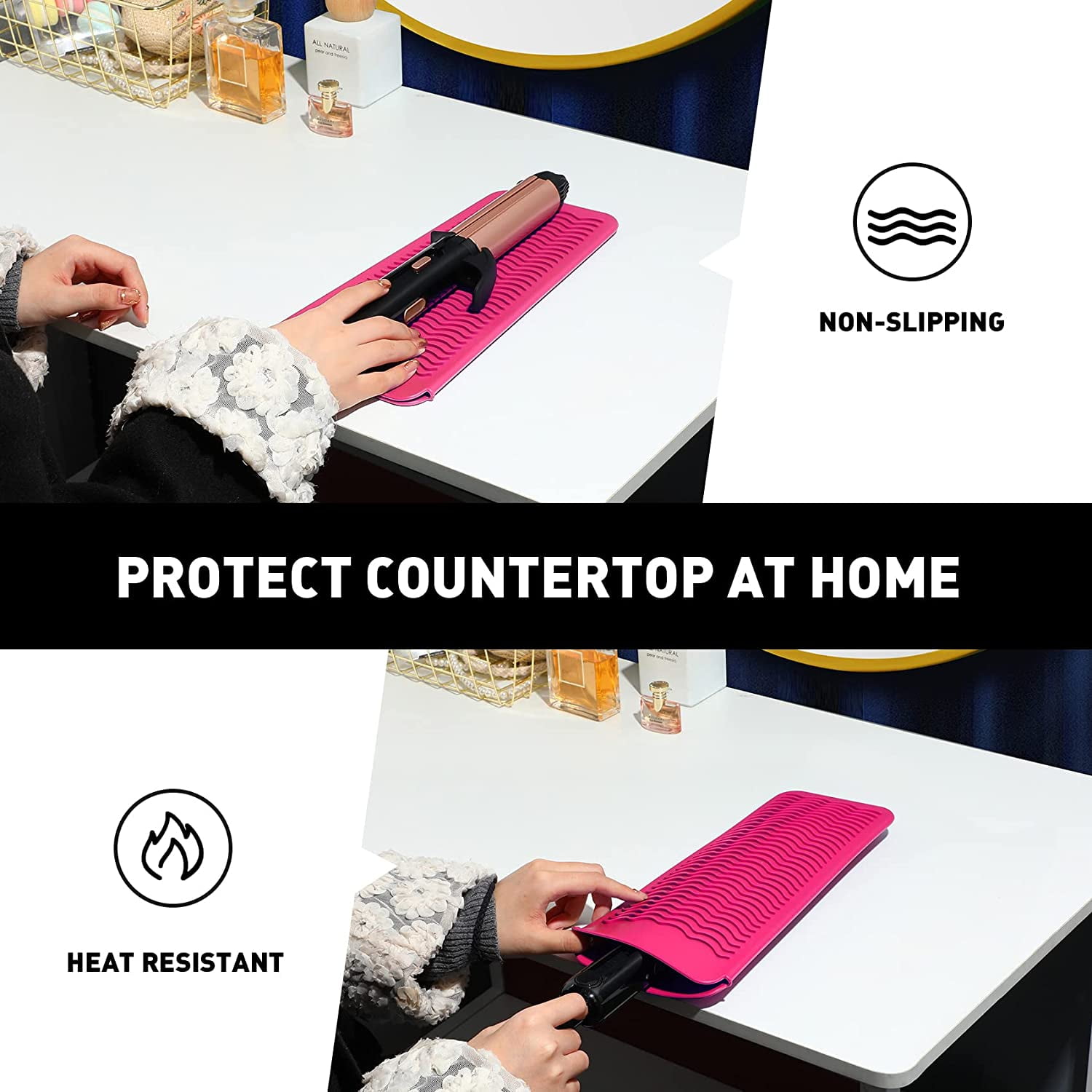 Milaya Beauty Heat Resistant Mat - Curling Iron Mat - Curling Iron Holder -  Silicone Heat Resistant Mat - Heat Resistant Mat for Hair Tools - Hot Pad