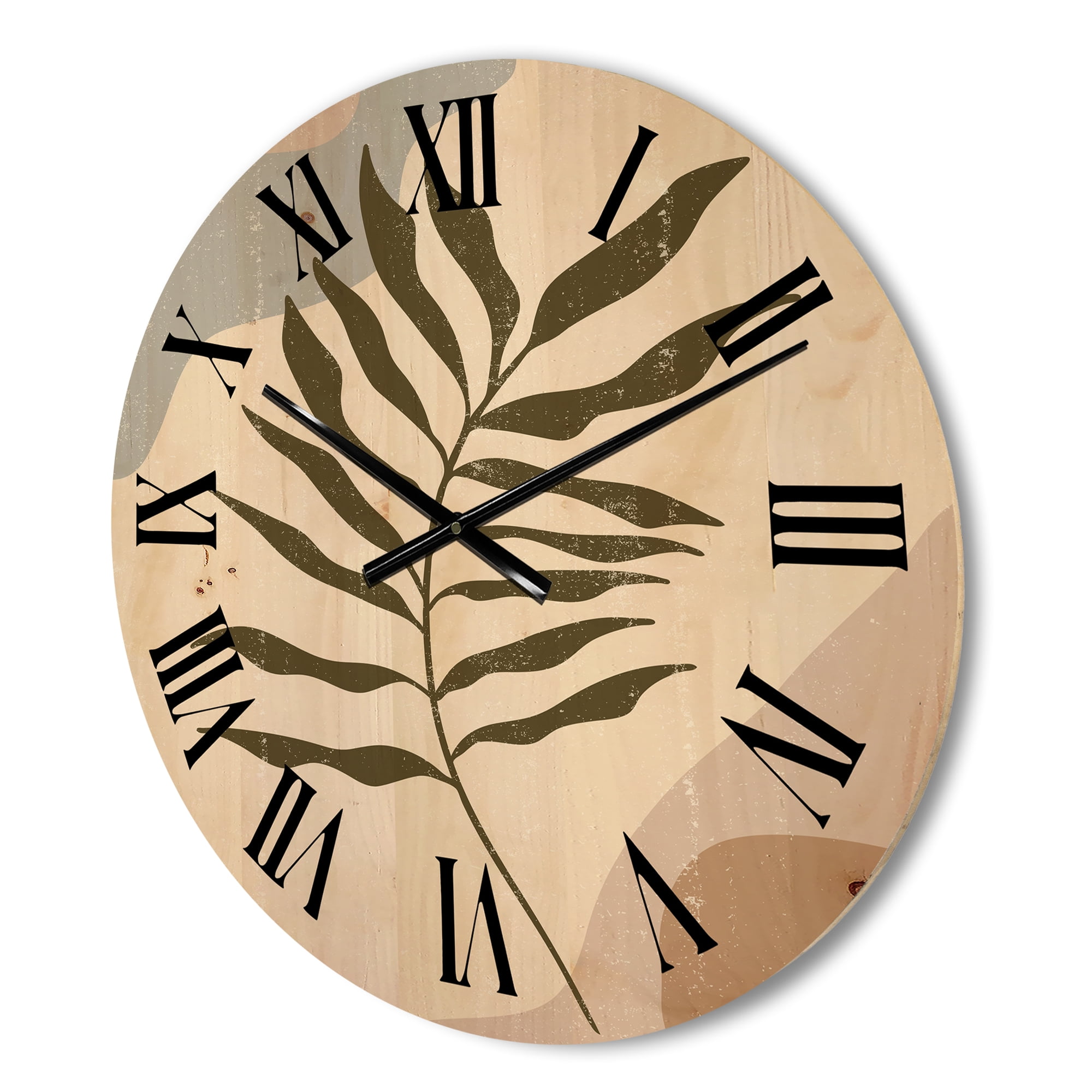 Designart 'Abstract Botanical Minimalist Leaf In Earth Tones I' Modern Wood Wall Clock
